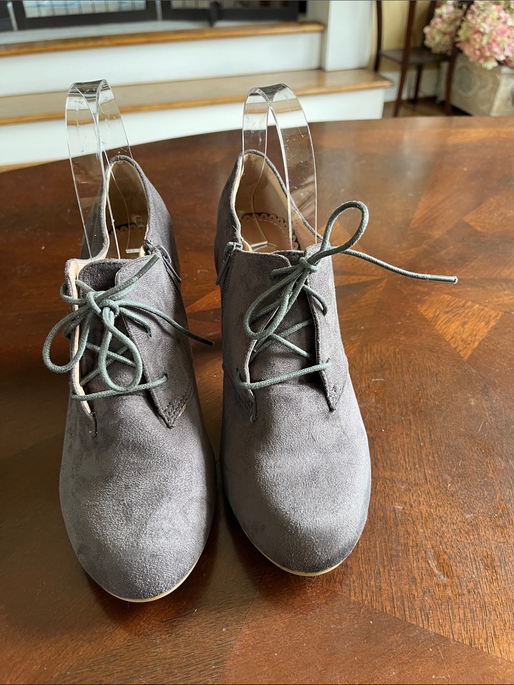 Women's Lace-Up Suede Ankle Booties - Gray